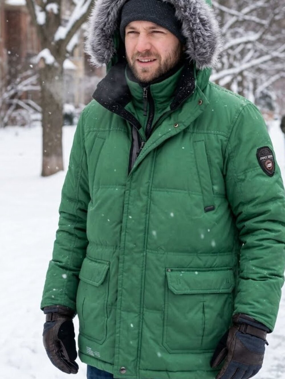 Point Zero Men's Green Duvet Premium Down Parka Faux Fur Hood Trim Coat Skiing